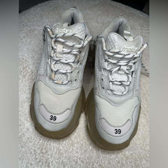 Balenciaga Triple SClear Sole Men's White Leather Mesh Sneakers - Picture 2 of 7